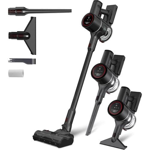 KLAMER Akkustaubsauger, 500 Watt Kabelloser Staubsauger, Flexibler Akku Handstaubsauger mit verschiedenen Aufsätzen, Flex Staubsauger mit LED Licht